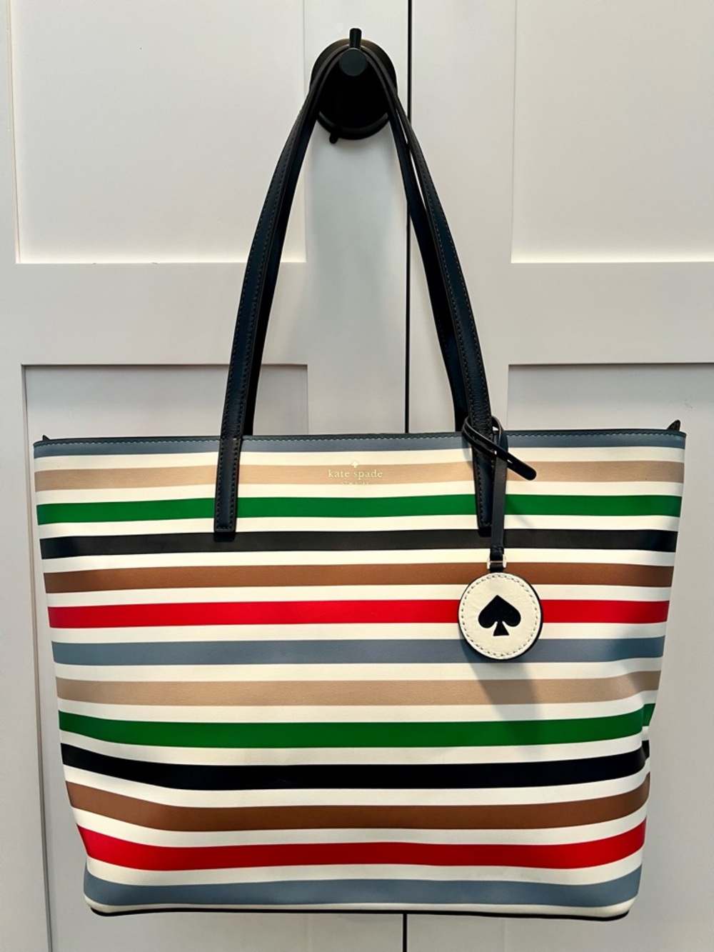 ♠️Kate Spade Striped Tote Bag Multicolor Shoulder Bag with Black Handles